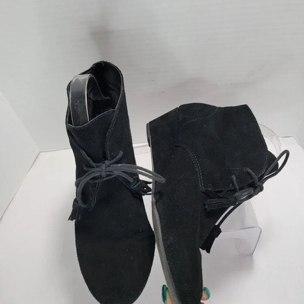 Crown Vintage Boots Womens 9.5 M‎ Spark Black Leather Wedge Ankle Bootie Casual